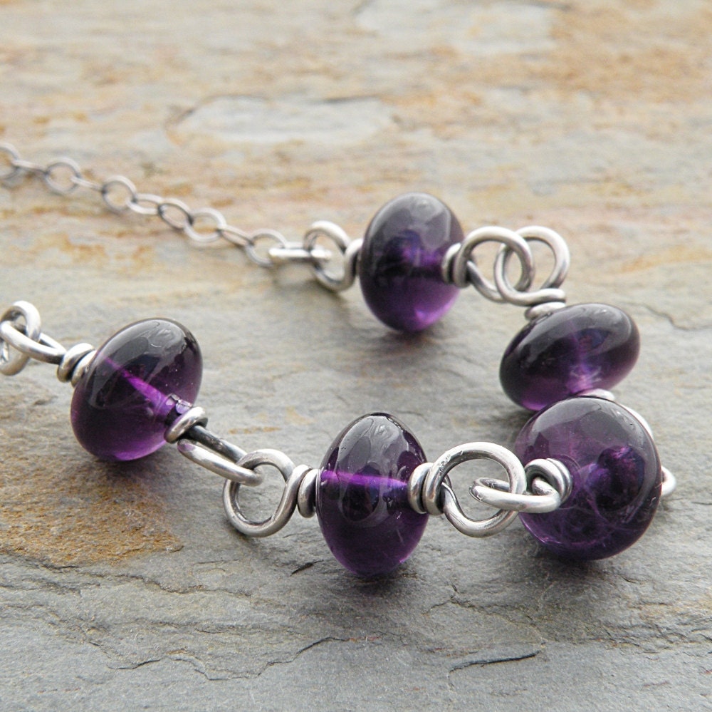 Amethyst Necklace, Purple Gemstones, February Birthstone, Simple, Wire Wrapped, Sterling Silver