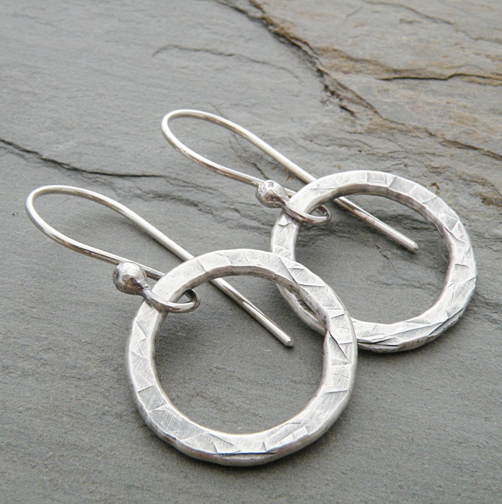 Silver Earrings, Fine Silver, Circles, Textured, Casual, Sterling Silver, 3/4 Inch Circles