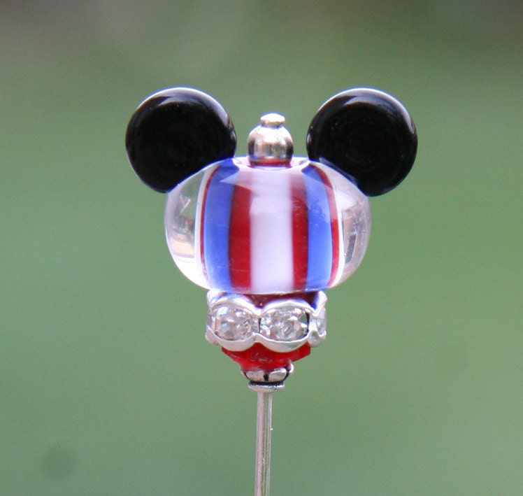 Patriotic Stick Pin Disney Inspired Mickey Mouse Style DeSIGNeR SRA Lampwork Disneyland Magic Perfect Accessory