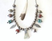 tribal necklace, southwest silver necklace, wire wrap rustic necklace