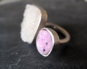 GRETEL // Sterling silver ring with drusy Cobaltocalcite and White drusy Quartz