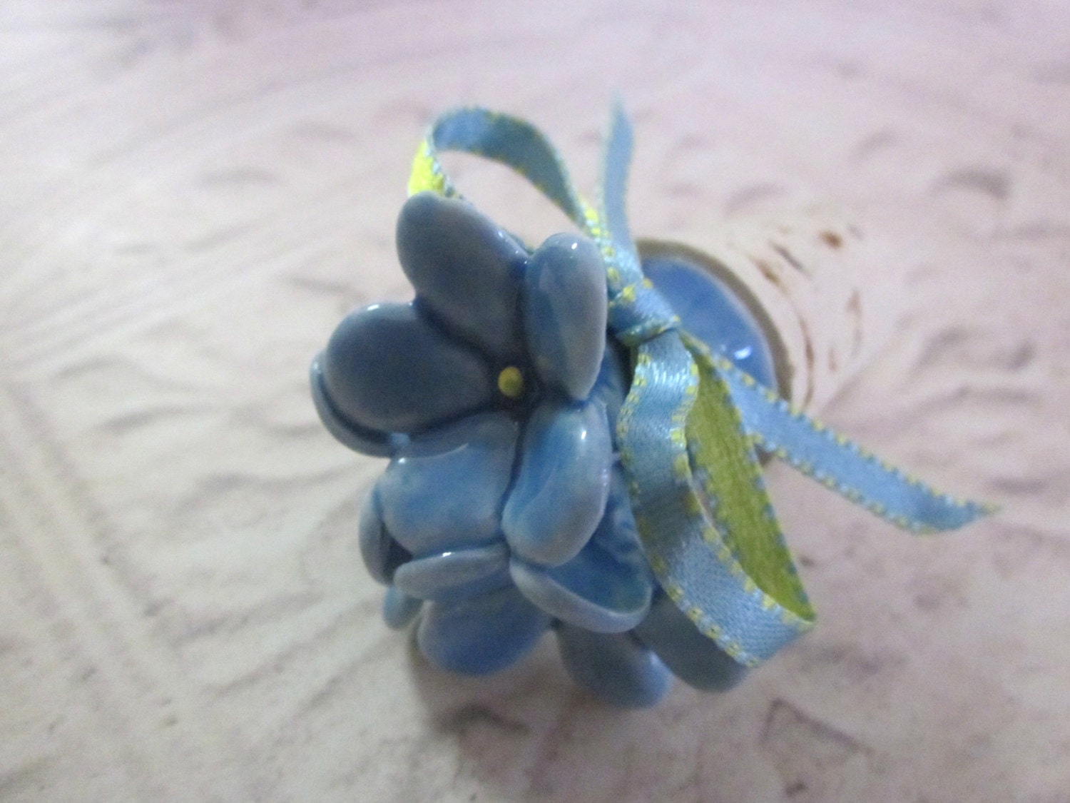 Blue Floral Wine Stopper with Ribbon Tie-Wine Bottle Stopper