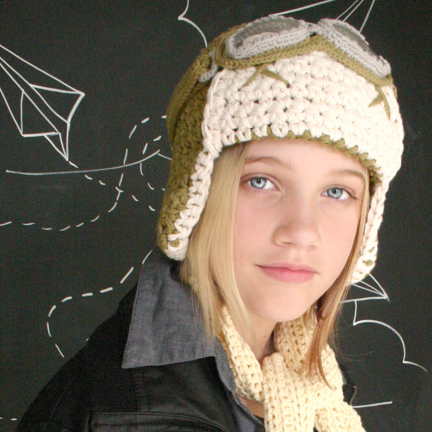 Aviator Hat Set with Goggles - Cotton Crochet