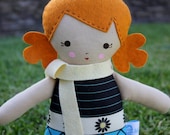 Lil Sister Sprinkles Orange Hair Rag Doll (blue geometric print)