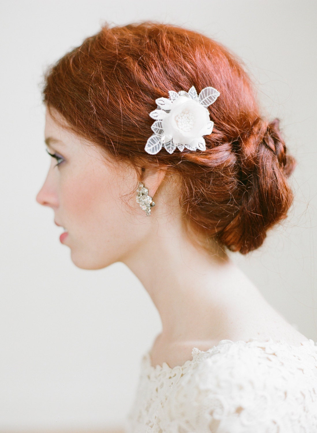NEW Petite Floral Lace Bridal Comb with Rhinestone Details by Fine & Fleurie