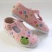 Girls Frog Shoes, Baby and Toddler, Hand Painted, Pink Canvas T Strap Shoe with Flowers