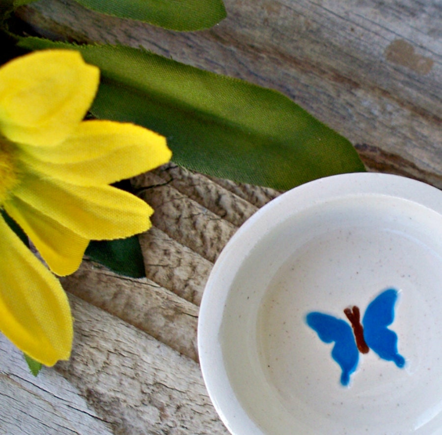 Tiny Trinket Bowl - Butterfly in Turquoise Blue
