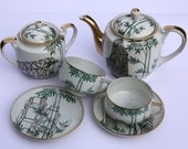 SALE Upcycled Illustrated Bamboo Tea Set for Two