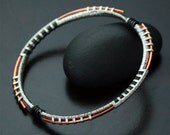 Bangle Bracelet, Woven Silver and Copper over Steel, Modern Tribal