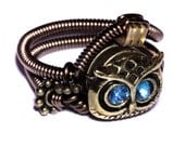 Steampunk Jewelry - Ring - Owl with Dark Aqua Eyes