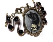 Steampunk Goth Jewelry - Bracelet - Feline / Cat on Skull Cameo
