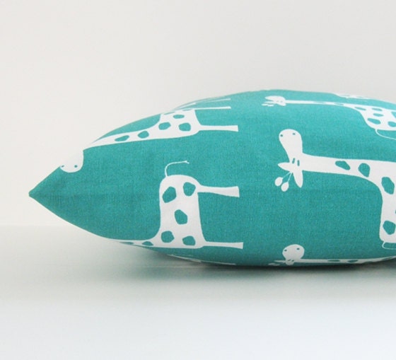 Teal Lumbar Pillow Cover Nursery Childrens Giraffe Decorative 16x20