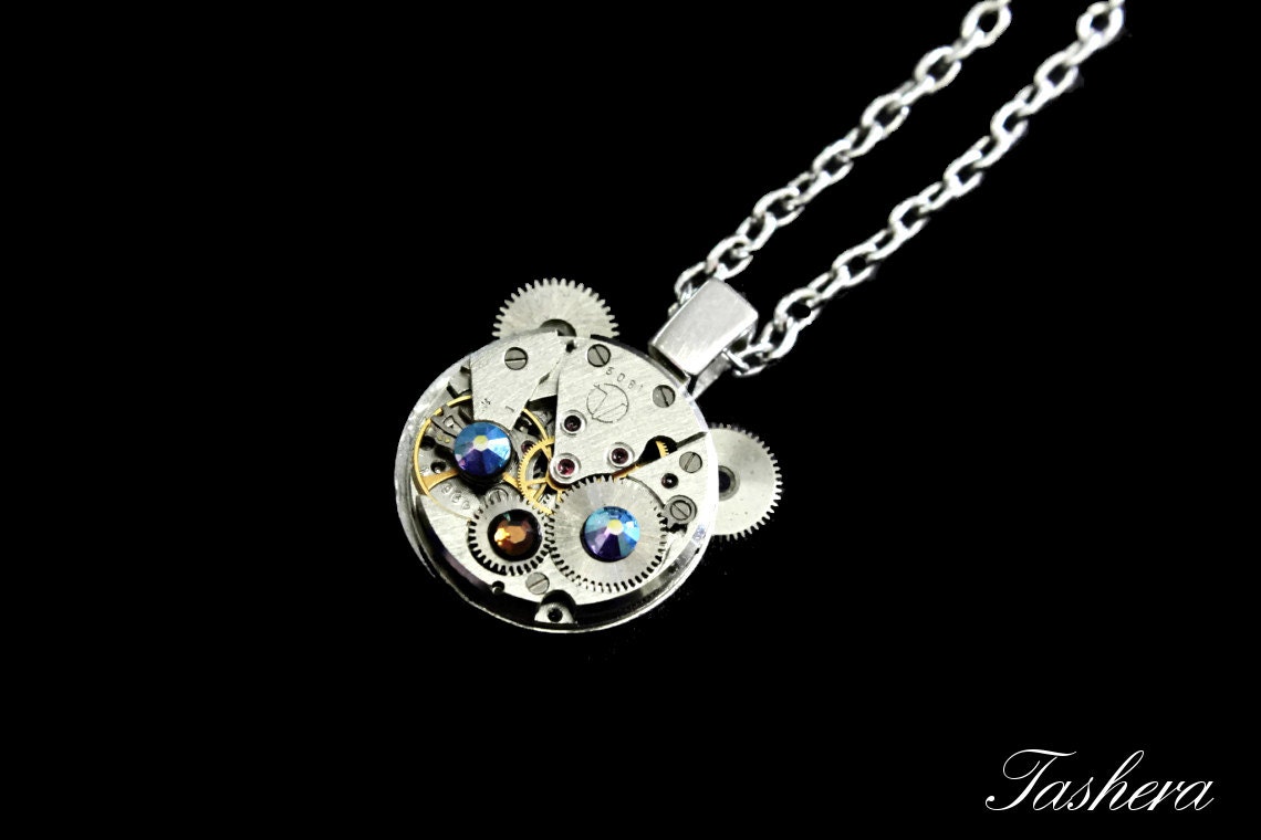 Steampunk Bear Necklace- Industrial Luxury Wedding- Kawaii Geekery- Vintage Watch Movement- Clockwork- Exclusively by tasherajean- NTB09