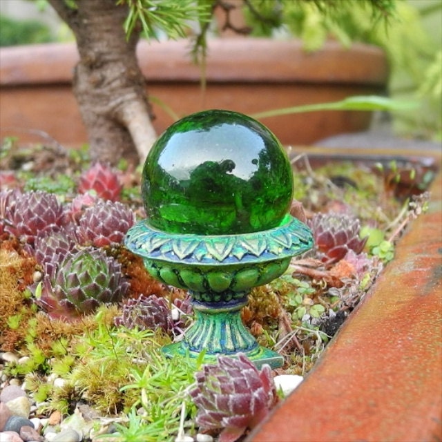 Miniature Emerald Garden Gazing Globe with Urn for Fairy or Terrarium, Extremely Cute