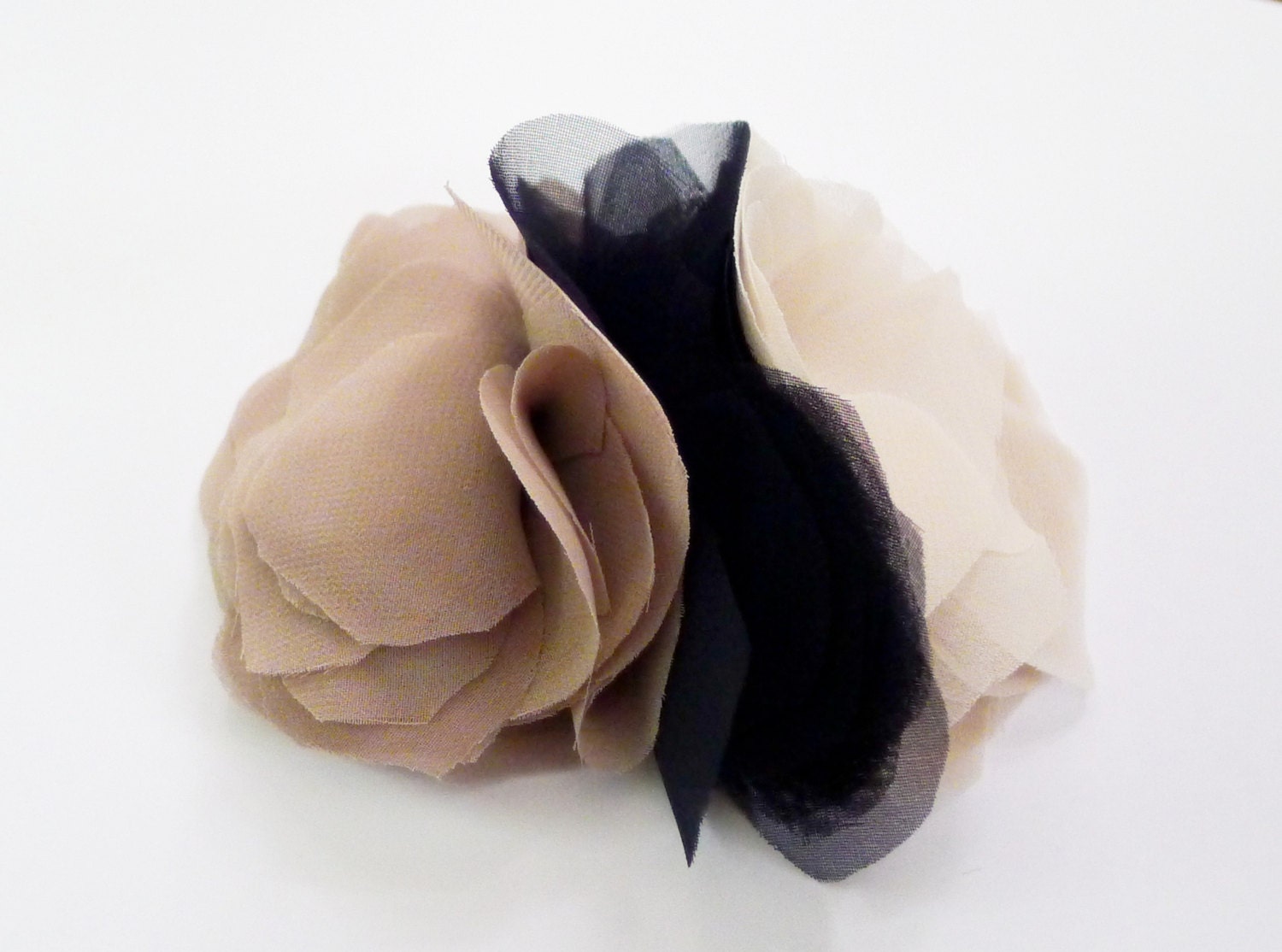 Ivory, Toffee & Navy Chiffon Bridal Hair Flower Clip, Comb, Wedding, Bridal, Bridesmaid, Romantic, Custom