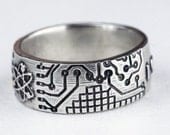 Circuit Board Ring Atom Fathers Day Band Jewelry Sterling Silver