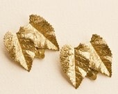 Pair of Art Deco  Dress Clips -Textured Leaves 1930's - Naturalistic - Goldtoned