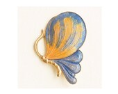 Art Deco Enamel Butterfly Brooch - Blue,Orange 1930's - Signed IMITATION
