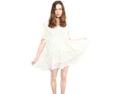 Lace dress vintage cream summer Small / Medium
