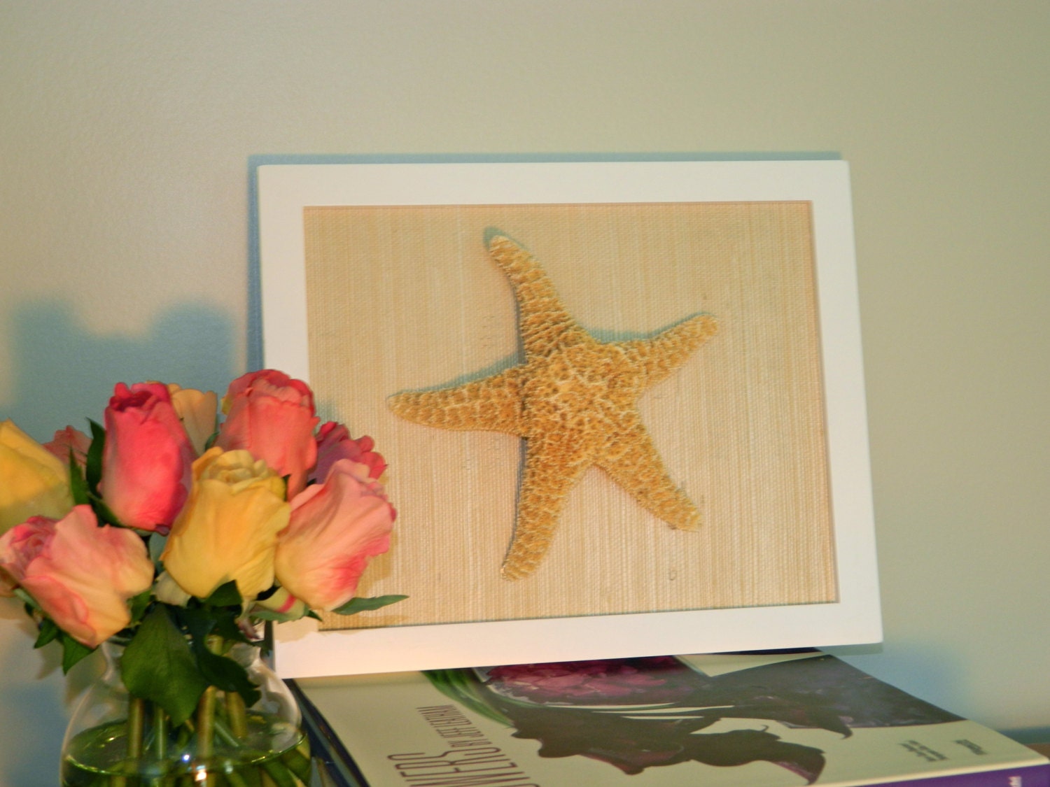 White Framed Natural Sugar Starfish- (8 x 10)
