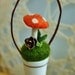 Felt and  porcelain thimble mushroom ornament... orange..