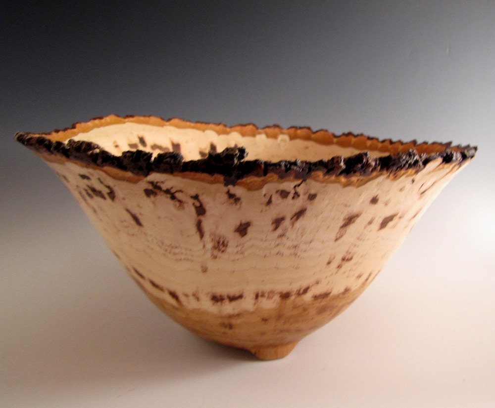 Natural Bark Edge Hickory Wood Turned Bowl - Home Deco - Wedding Gift - Father's Day - Fruit Bowl