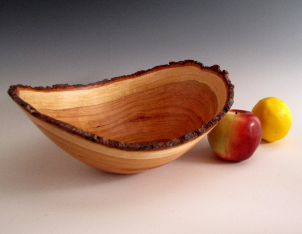 Natural Bark Edge Wild Cherry Wood Turned Fruit Bowl- Wedding Gift - Father's Day