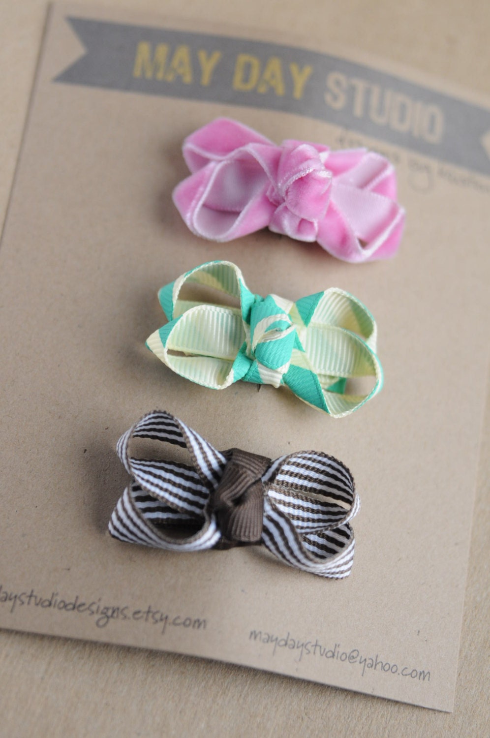 newborn baby girls bitty hair clip boutique bow collection - pink turquoise brown - mini snap clip set