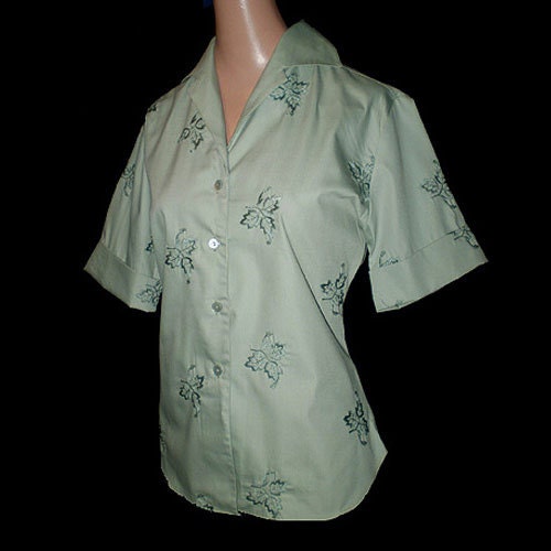 Vintage 50s 60s Blouse Embroidered Leaves NOS S