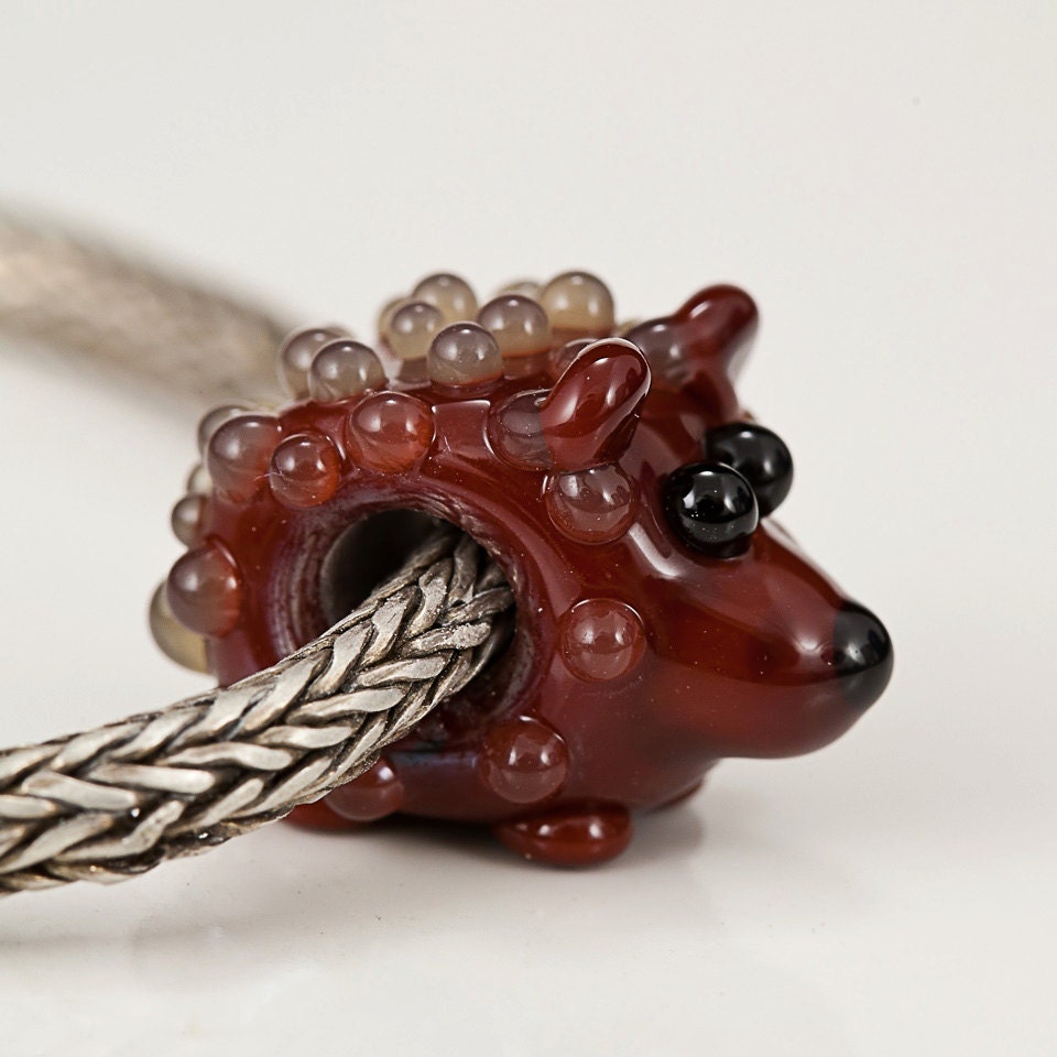 Brown Hedgehog Lampwork Big Hole Bead