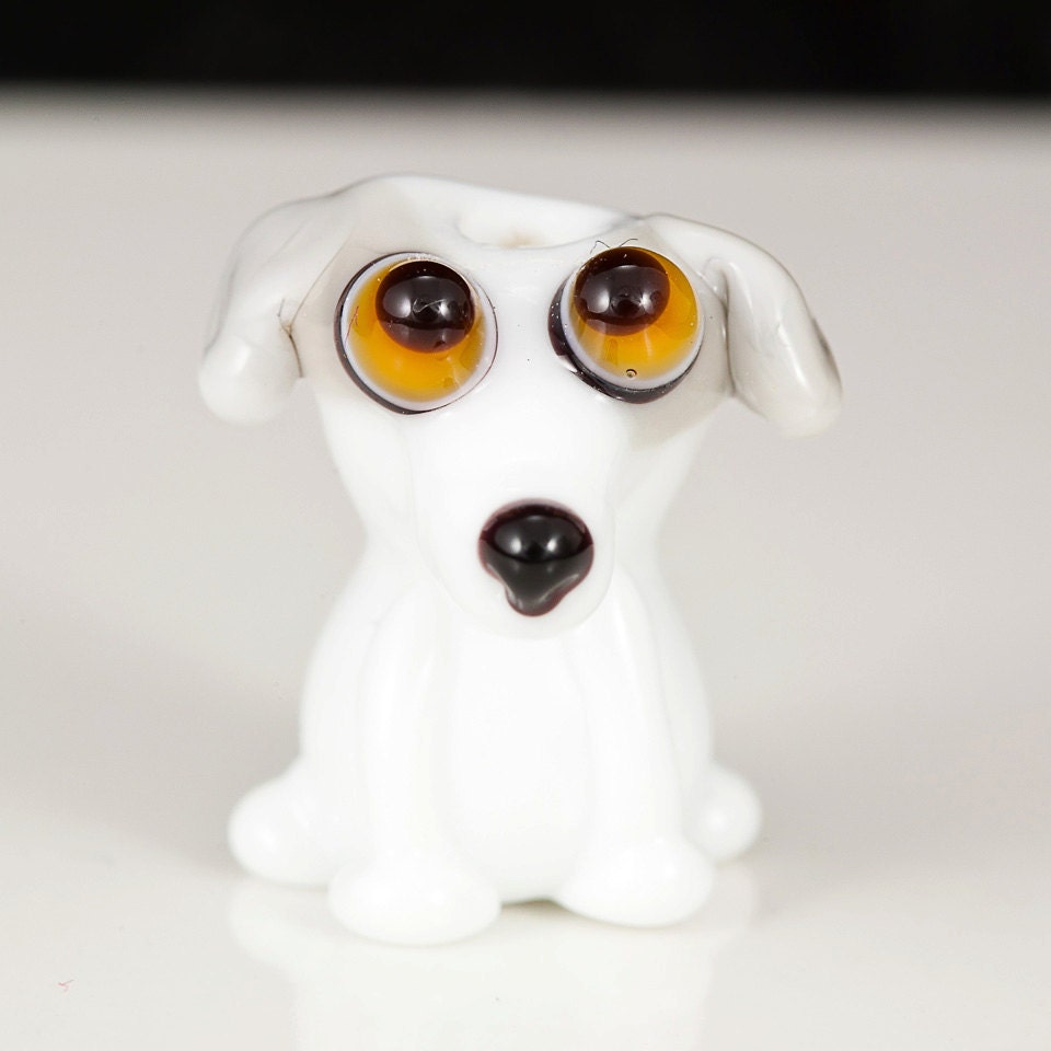 White Gray Whippet Lampwork Dog Bead