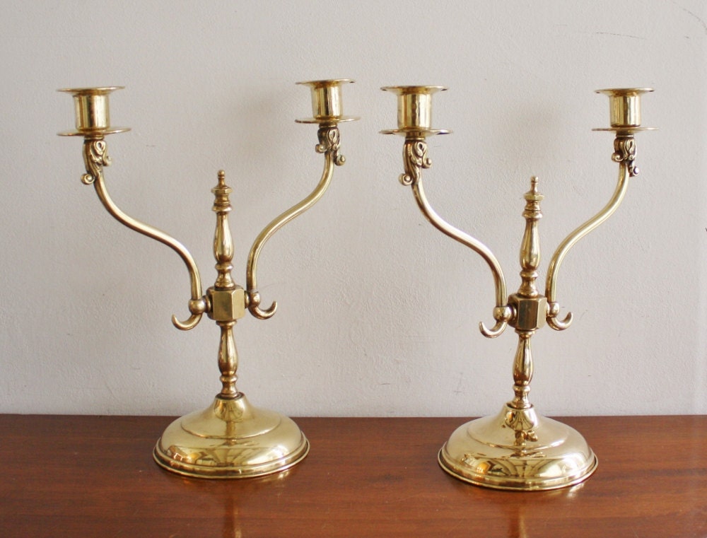 Pair of vintage brass candelabras, candlesticks