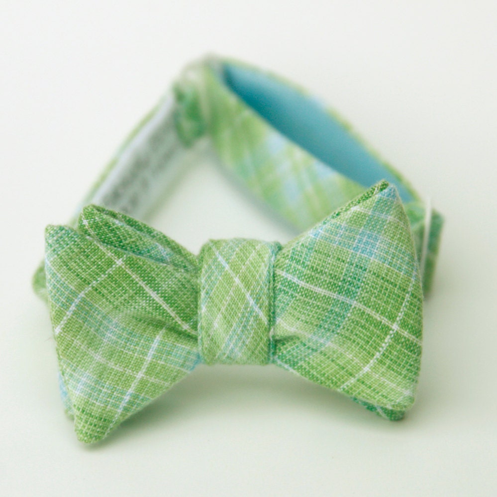 kiddo sized grass green & sky blue freestyle bow tie