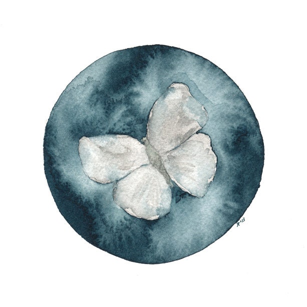 Boho Butterfly - Original Watercolor Painting - Indigo Blue