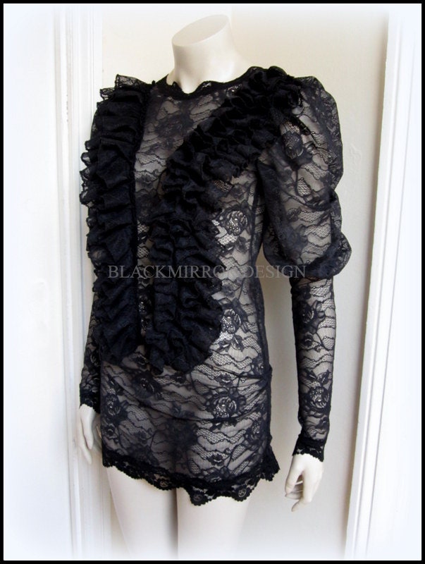 Lady black lace mini dress Edwardian style