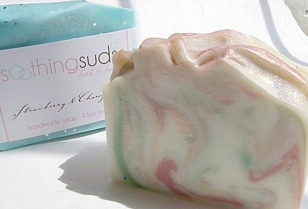 Strawberry Champagne - luxurious Silk soap by SoothingSuds