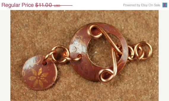 On Sale Etched Copper Metal Toggle, Rustic Coral Flowers 630 by CC Design
