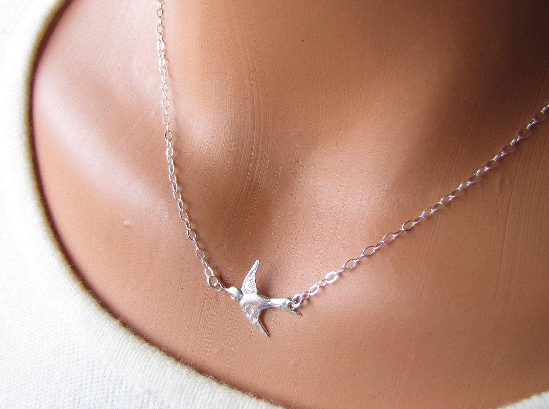 Sterling Silver Bird Necklace Swallow Jewelry