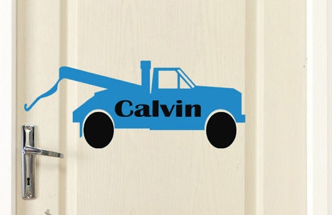 Tow Truck Decal Decor Kids Monogram Bedroom wall art, door sign, boys room decorations