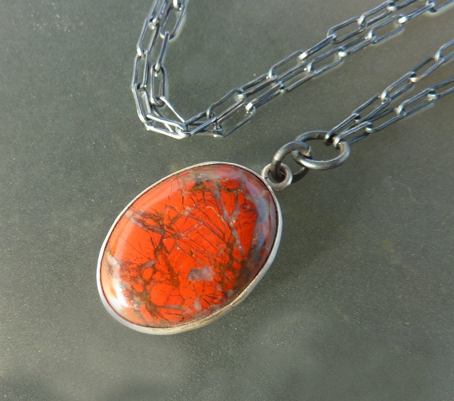 Cave Creek Jasper Silver Necklace, Statement necklace, Oxidized silver chain