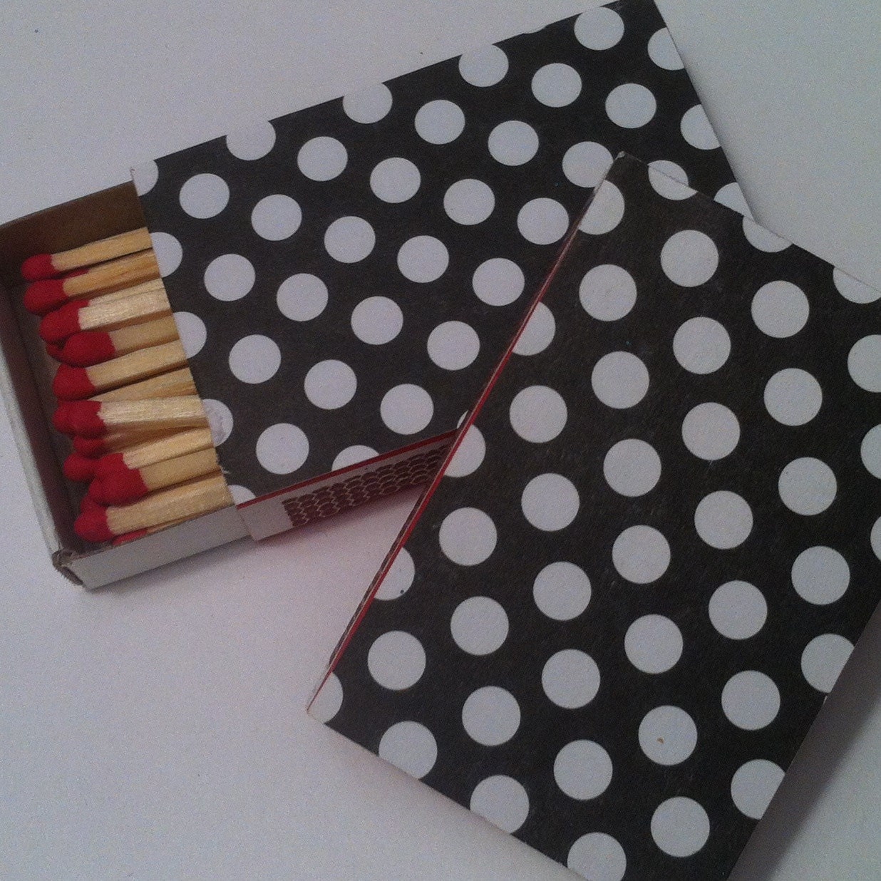 10 Matchbox Wedding Favors Black Polka Dots White