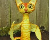 Smaug, Winged Orange Tabby Cat Dragon Fairy Angel Figurine Sculpture paper clay  paper mace mixed media
