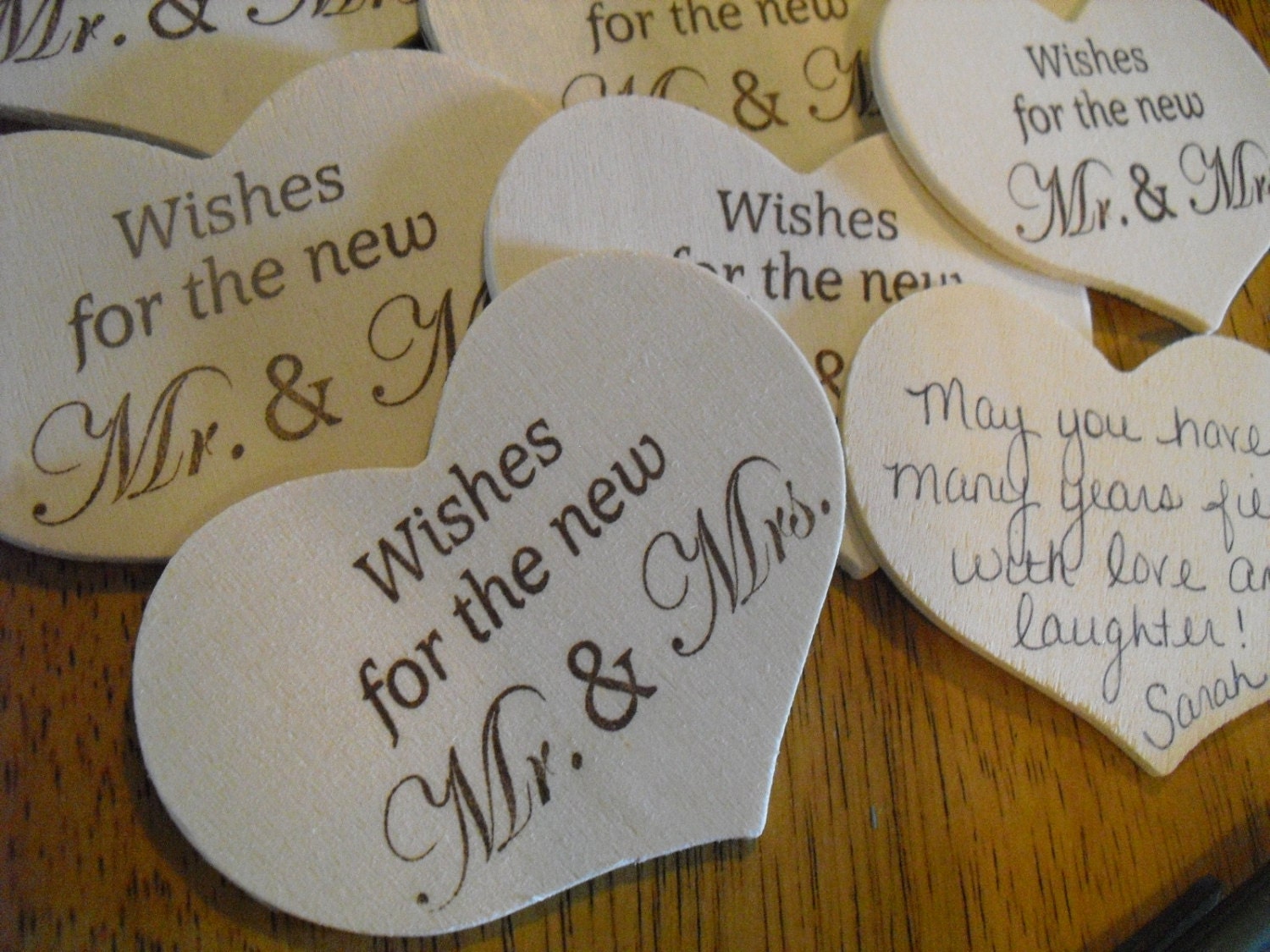 Guest Book Alternative - Wood Hearts - Wishes for the new Mr. and Mrs. - Set of 10 - Item 1437