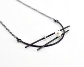 Oxidized Sterling Silver Pendant. Cultured Pearl. Oval Link Chain. EL VIEJO BALANCIN Pendant. Handmade by Maria Goti Joyas.
