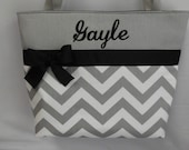 NEW ....CHEVRON  in Gray .. .. Black Accents  ...   Tote... Monogrammed  FReE