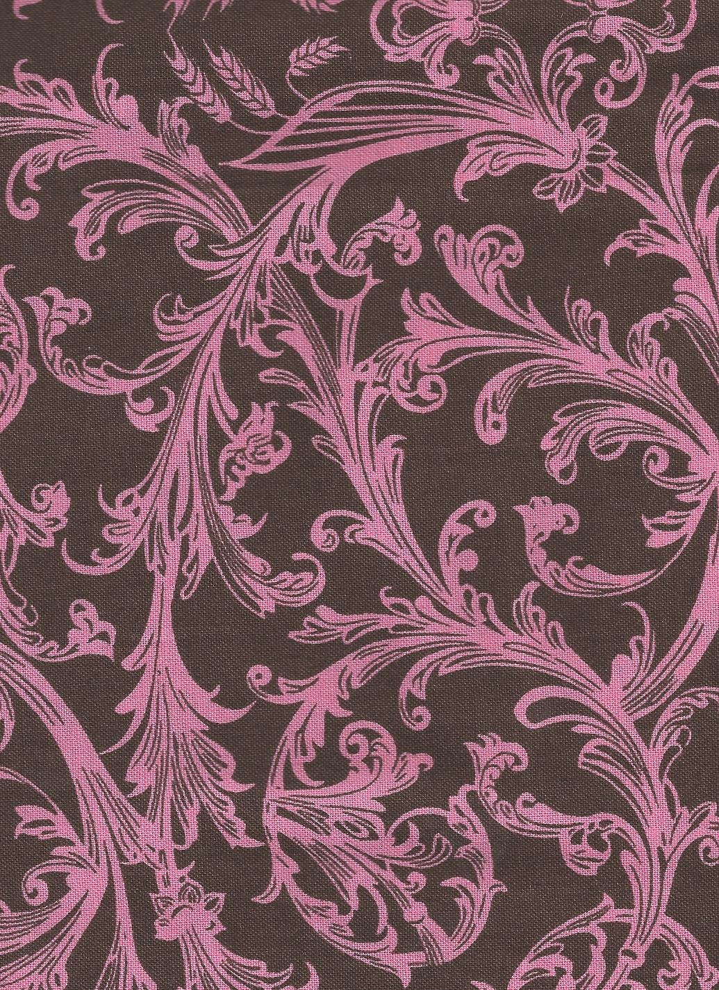 Pink, and Brown Scrolly Vine Design, 1/2 yard