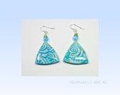 Polymer Clay Mokume Gane Aqua Triangle Dangle Earrings