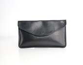 Vintage Supple Black Leather Envelope Clutch