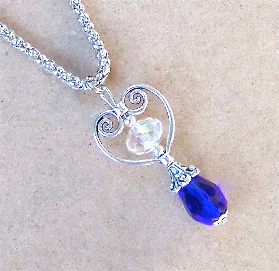 Silver Goddess Heart Necklace Teardrop Briolette Crystal