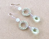 Eternity Circle Light Green Briolette Silver Textured Earrings